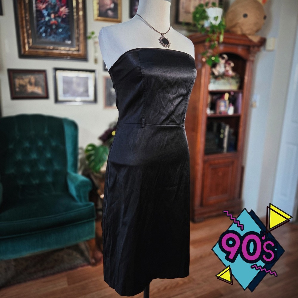 Top 10 Strapless Dress Vintage 90 Black Satin Minimalist Goth Cocktail Medium